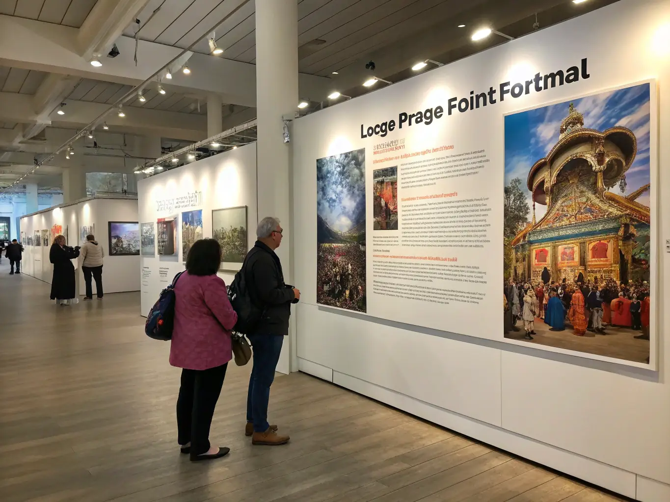 A large, colorful poster displayed in a gallery setting, illustrating custom size options and showcasing the versatility of poster printing services.